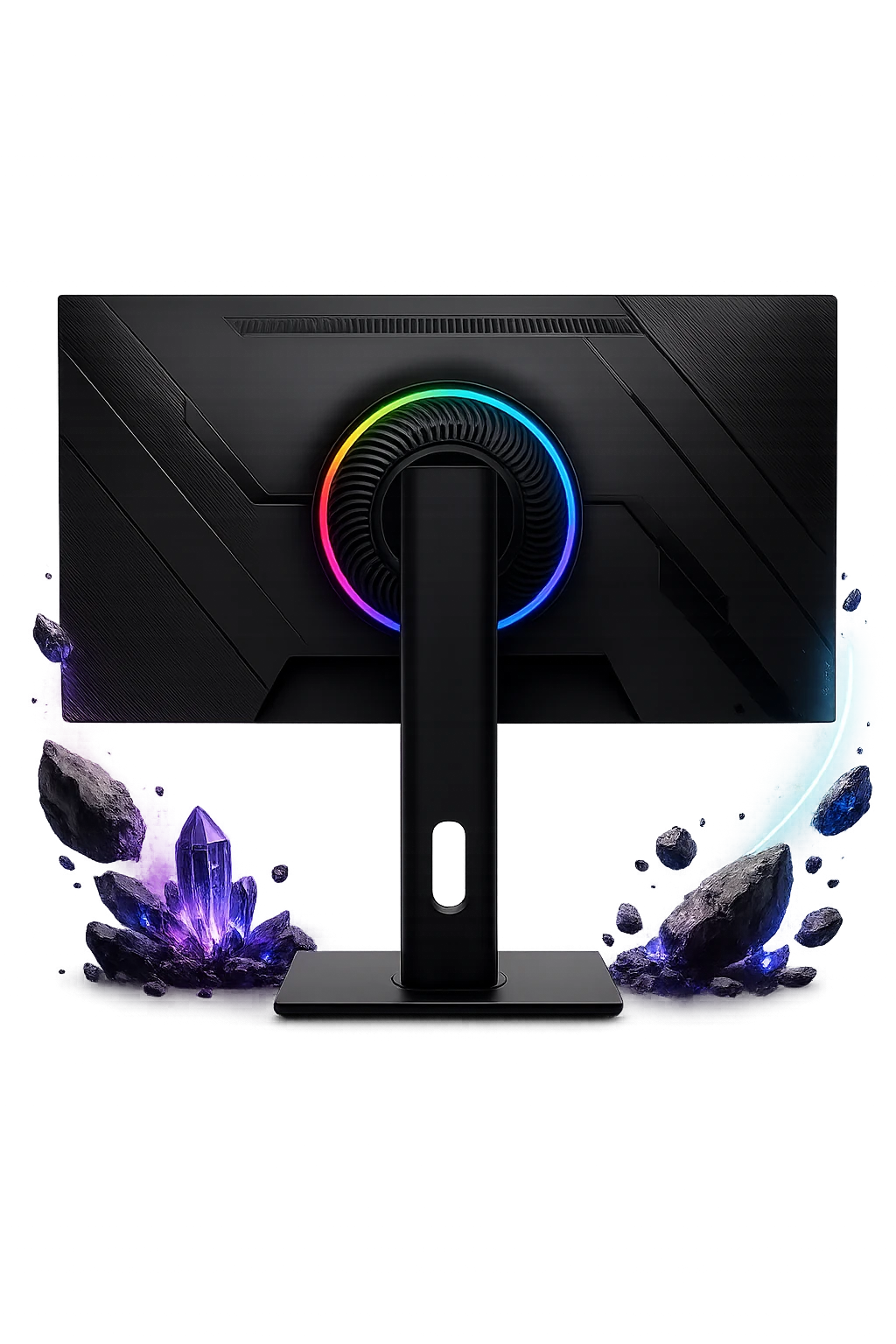 ASPHA Phantom monitor rear view with RGB backlight, crystals and neon glow